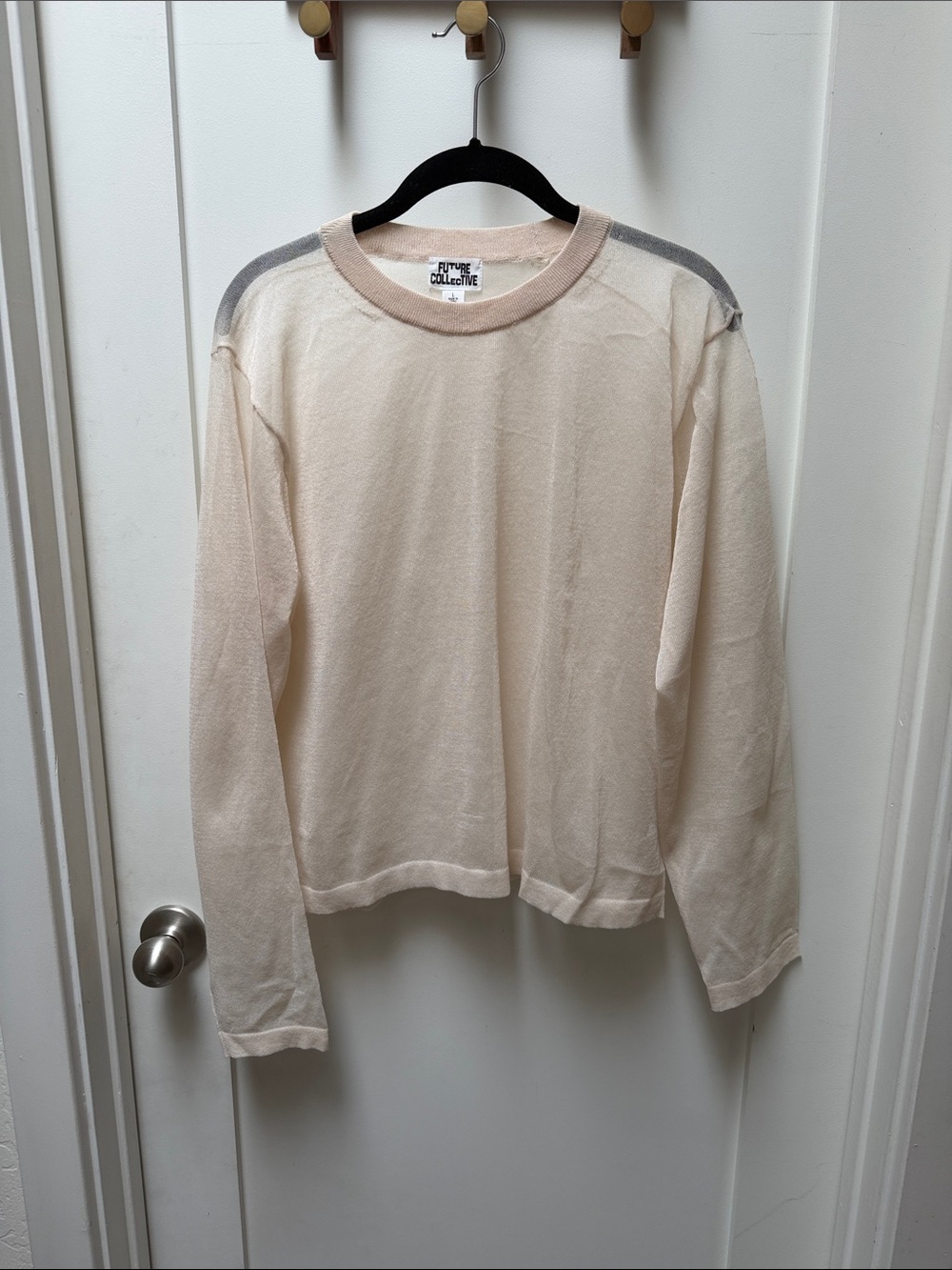 Future Collective Cream Sheer Long Sleeve Tee with Contrast Shoulders